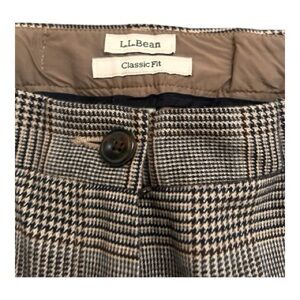 L.L. BEAN Plaid Houndstooth 100% Cotton Pants Womens Petite 10 Classic Fit Brown